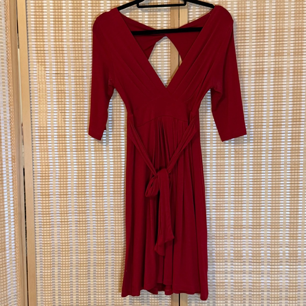 Forever 21 Red Cutout Back V-Neck Fit and Flare Dress 3/4 Sleeve Medium Party